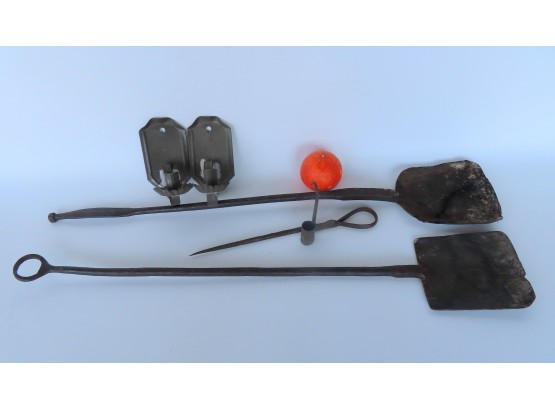 Grouping Of Country Collectibles, Most 19th Century Including: 2 Hand Forged Iron Peels - The Largest 31 1/2'L