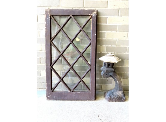 Two Country Items Including A Rectangular Window With Diamond Shaped Lights - Good Condition, Circa 1900 - 18
