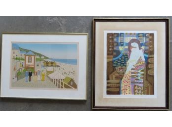 Two Lithographs, Professionally Framed And Matted. 1) Depicting Mother With Child, Pencil Signed Lower Right H