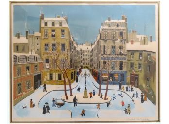 Michel DelACROIX, French, B. 1943. Lithograph Of Paris Street Scene, Limited Edition 84/150. Pencil Signed By