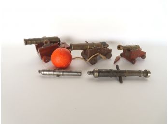 Grouping Of 5 Bronze/brass And Iron Cannon Models, Similar In Style To That Made In The 18th/19th Century, But