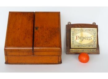 Two Desk Collectibles Including An Oak Letter Box Having 2 Doors, Fitted Interior With Letter Holders, Over 1