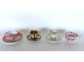 Four Early Demitasse Cups And Saucers Including: 1) Royal Doultan, Cobalt Blue With Gilding And Having An Irid