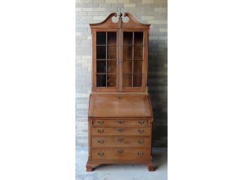 A Chippendale Style 2 Part Secretary Cabinet, Mid To Late 19th Century. The Top Section With Broken Arch Top A
