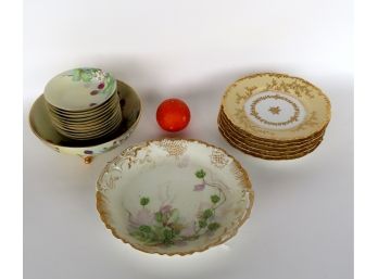 Grouping Of Hand Painted French China Including: A Limoges Berry Set Consisting Of A Footed Bowl - 9 1/4' Diam