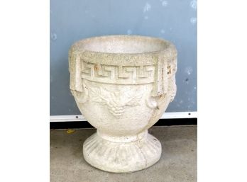 Concrete Garden Urn Decorated With Embossed Grapes, Late 20th Century
