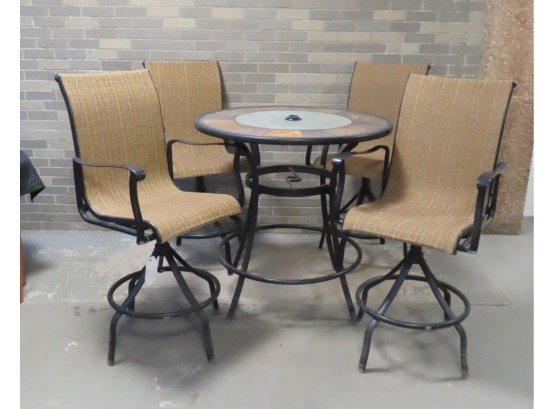 A Modern All Weather Pool-side Patio Set - Round Bar Table With Slate Top & 4 Chairs
