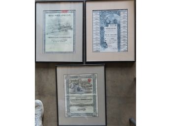 Grouping Of 3 Framed Continental Financial Certificates