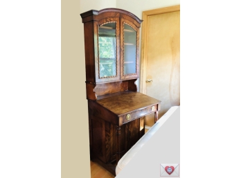 Stunning Fancy Burl Wood Tall French Antique Glass Fronted Secretarys Desk ~ Adjustable Shelves