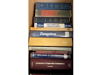Full Box Of Geological Books Including Handbooks Of Chemistry And Physics, Mineral Resource, And More