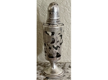 Antique Etched Sterling Silver Salt Shaker With Glass Insert