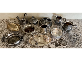 Antique Silver Plate Collection, Ronson Lighters With Tray, Quadruple Plate Meridian, Castor Pieces And More