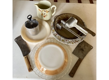 Kitchen Ware Including Fire King Pie Plates, Pyrex , Halls, Cake Plate And More
