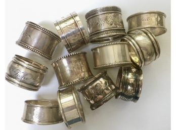 Lot Of 11 Antique Sterling Napkin Rings