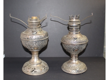 Ornate Silver-plate Oil Lamps