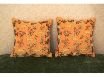 Pair French Tapestry Pillows With Animal Motif