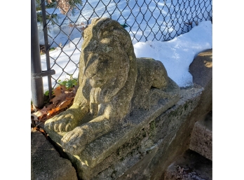 Pair Of Cement Statuary Lions Forward Facing Majestic Lions For The Garden / Pathway / Front Steps Landing
