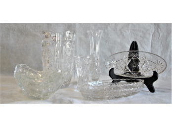 Group Of Clear Glass Dishes And Vases