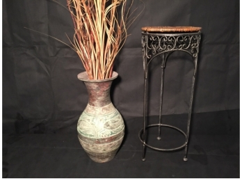 Tall Handmade Vase And Cane Top Wrought Iron Stand