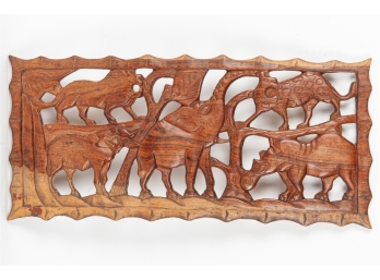 Carved Wooden Panel Depicting African Animals