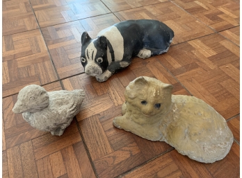 Three Antique Painted Cement Animals