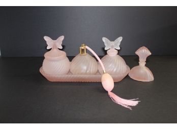Pink Frosted Glass Perfume Set