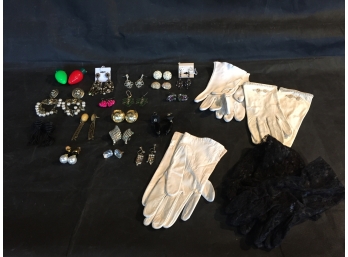 Costume Jewelry Earrings And Ladies Gloves
