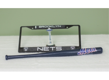 Brooklyn Nets License Plate Frame, Mets Bat Day Bat  And Seattle Needle Tower