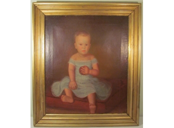 Large 19th Century Oil On Canvas Sweet Baby Boy Tennessee Provinance