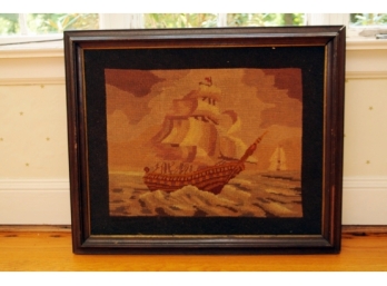 *Framed Needlepoint/Tapestry Of A Sailing Ship