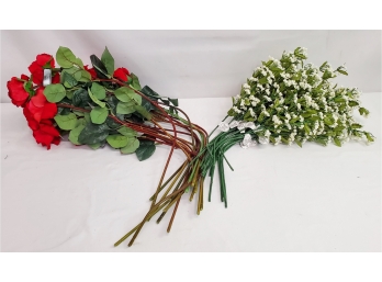 New Red Rose & White Flower Stem Decorative Picks
