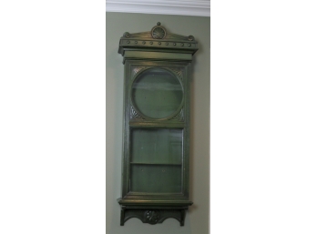 Wood Wall Cabinet With Clock Shaped Glass And Panel Window Door