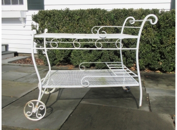 Vintage White Painted Metal Tea Cart