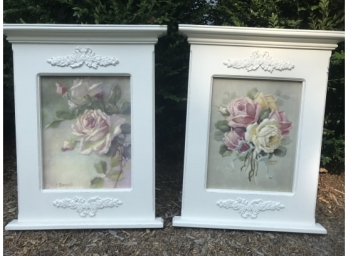 Pair Lovely Signed Oil On Canvas Depictiong Roses