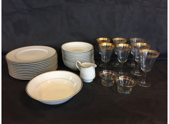 Four Crown China Dinner Service With Matching Stemware