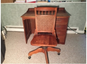 Vintage Hardwood Cane Back Desk Chair