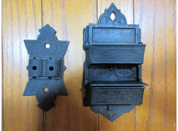 Two Antique Victorian Cast Iron Wall Match Safes