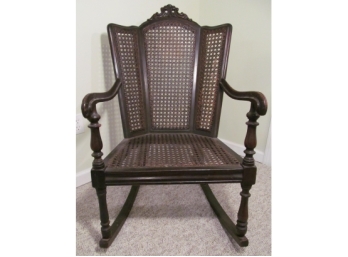 Hand Carved Victorian Cane Seat Rocker