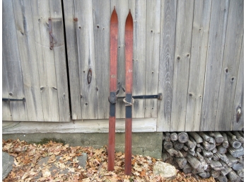 Pair Early 1900's Wooden Skis  65in