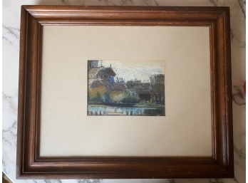 Original Hugh Smith Pastel & Oil Crayon Riverside Landscape With Industrial Buildings.