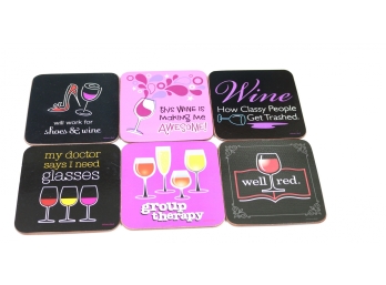 Set Of 6 Classy Wine Themed Satirical Coasters