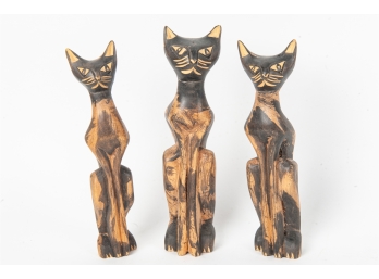 Trio Of Carved Cat Statuettes