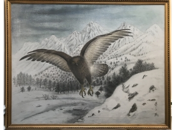 Custom Framed Hawk Work On Canvas