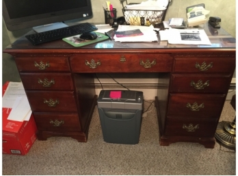 Seven Drawer Kneehole Desk With Glass Top