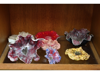 Group Of 7 Free Form Floral Porcelain Pieces Designed And Executed By Elsie Ralph