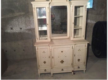 Stunning Antique China Display Hutch Sideboard With Mirror Backs And Beveled Glass Sides