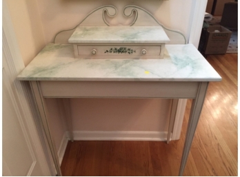 Faux Marble Top Two Tier Console Table With Upper Key Drawer