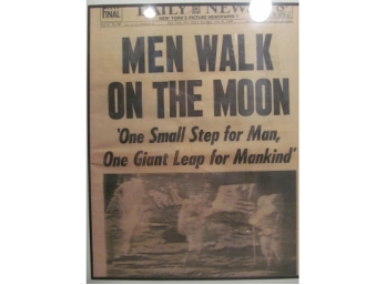 1969 Moon Walk Front Page Of Daily News Framed Under Glass