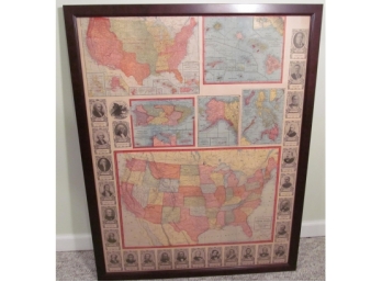 Large Antique 1907 United States Map Framed Under Glass