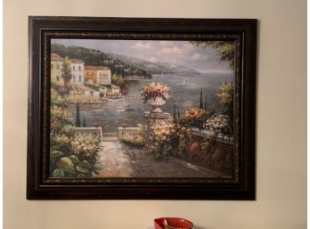 Decorative Oil On Canvas Depicting An Italian Coastal Landscape